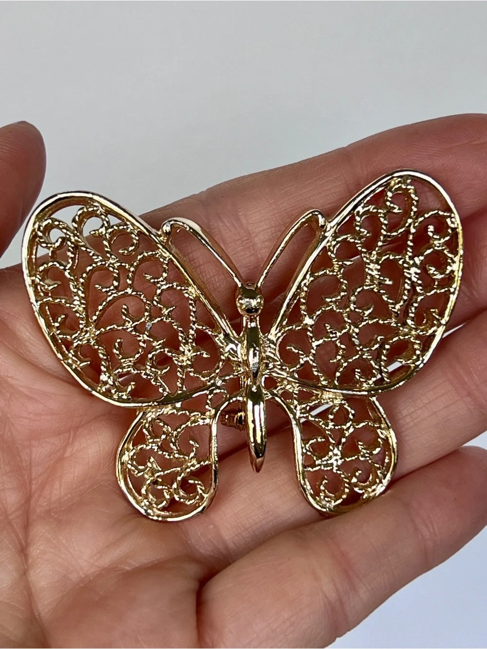 Lot of 2 Vintage Gerry’s Butterfly Brooch Gold Tone Filigree Rhinestone Signed